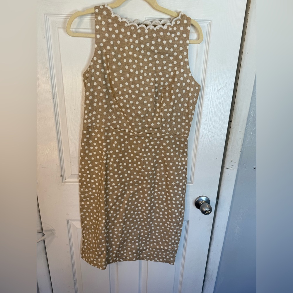 Ann Taylor tan dress with white polka dots, like new, size 4